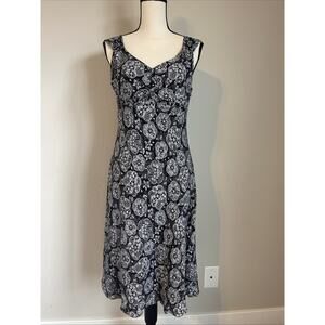LOFT Women’s Sleeveless Black White Rayon MIDI Length Dress Size 8 Lined